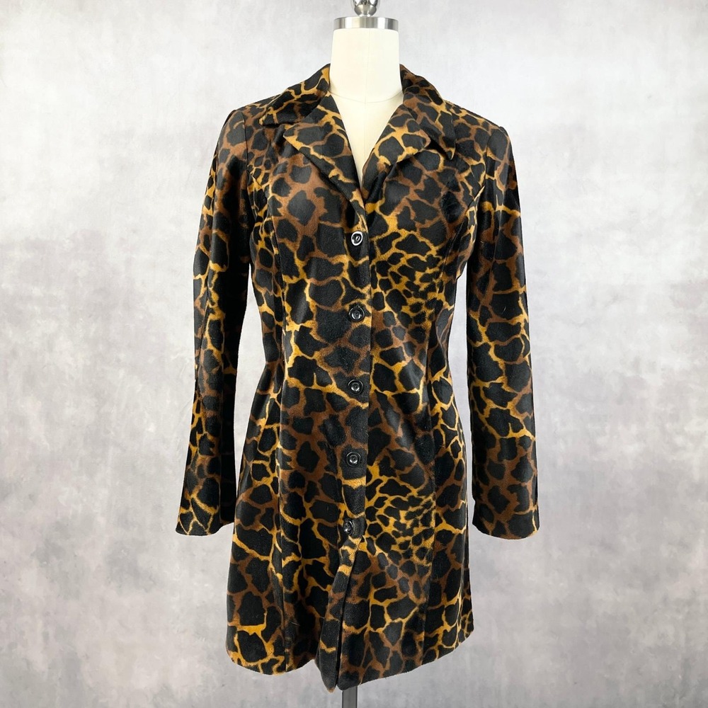 Y2K A Byer Women Giraffe Print Coat Jacket‎ Size M Mob Indie Sleaze Glam Edgy